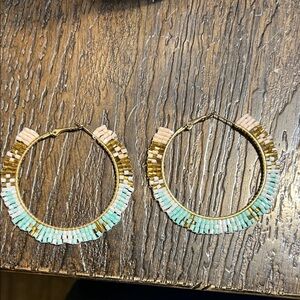 Trendy Boutique Gold and Aqua Hoop Earrings